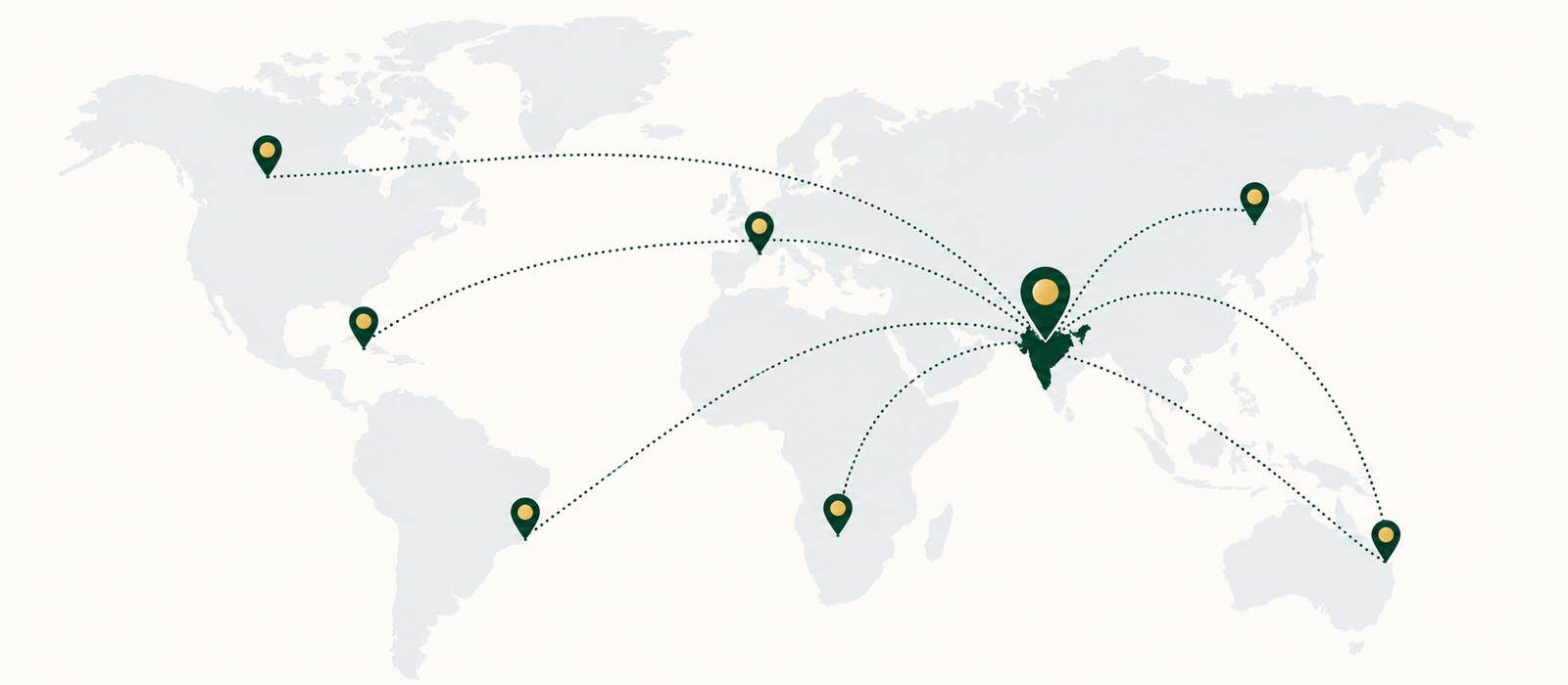 World map showing Silver Wings Exim export reach from India to global markets